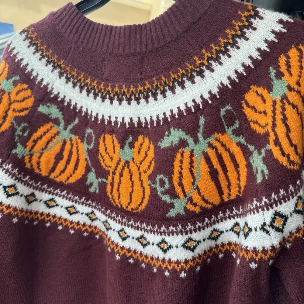 Old Navy Disney Mickey Pumpkin Cardigan Womens Large Halloween Fair Isle NWT